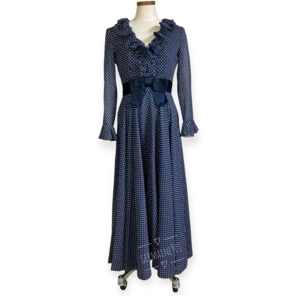 Rona New York Vintage 70s Swiss Dot Ruffle Maxi D… - image 1